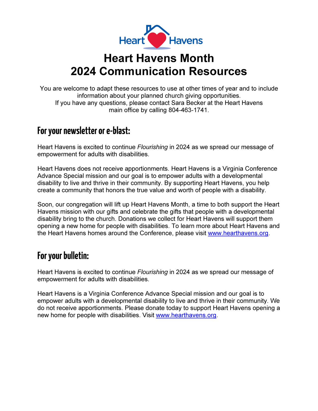 Heart Havens Month 2024 Communication Resources Page 1