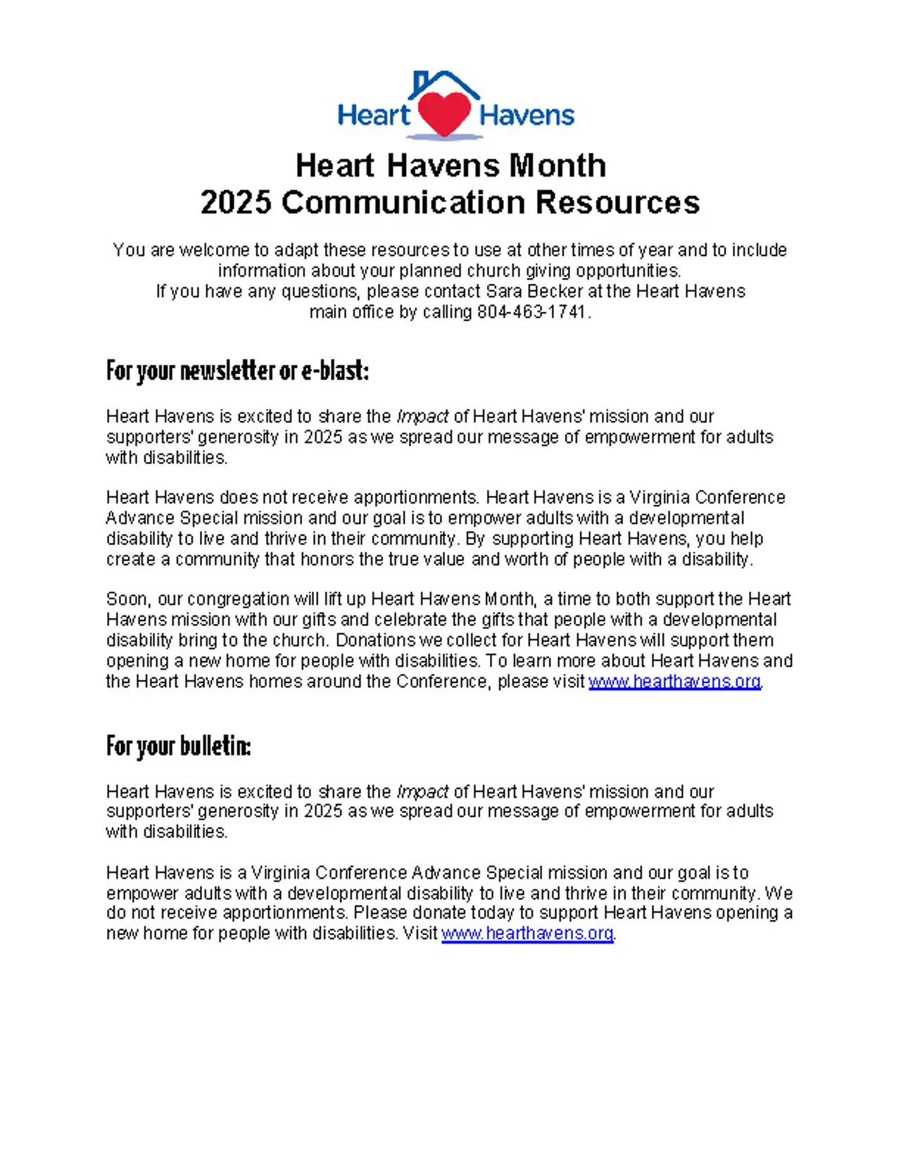 Heart Havens Month 2025 Communication Resources Page 1