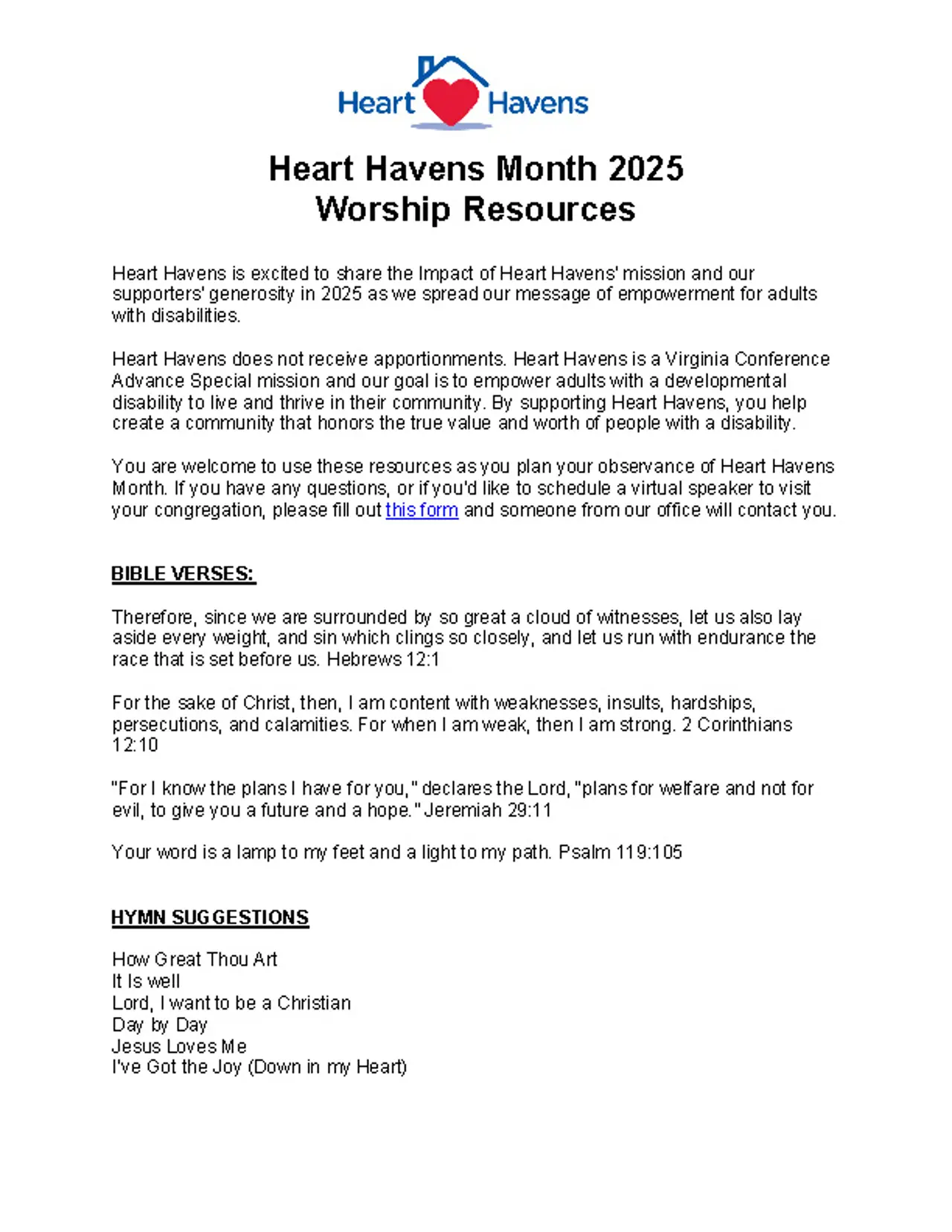 Heart Havens Month 2025 Worship Resources Page 1